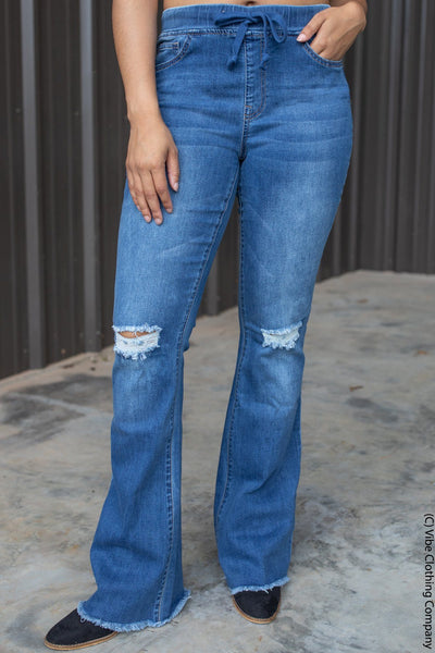 Drive You Crazy Boot-Cut Distressed Jeans