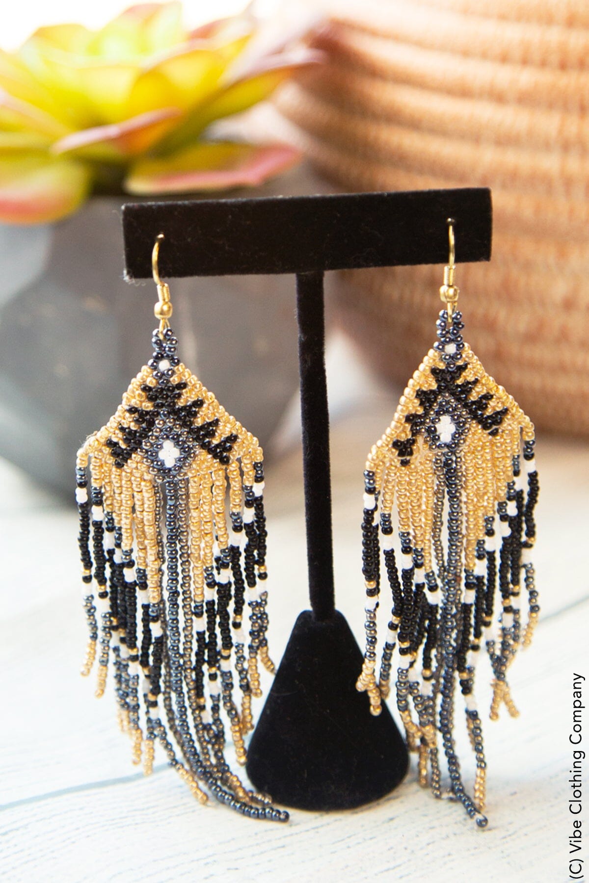 Gold & Black Seed Bead Earrings by Vibe Clothing