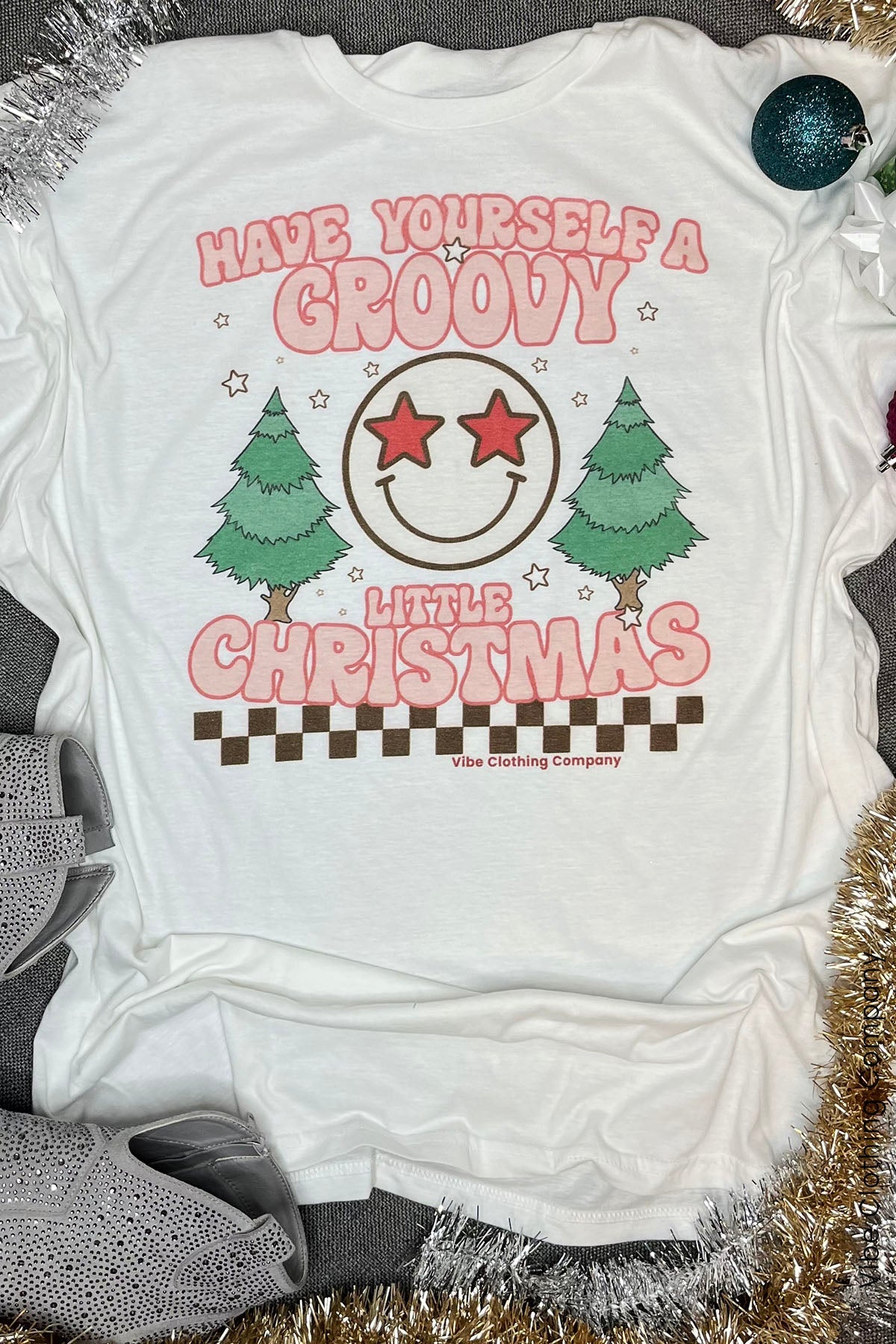 Groovy Christmas Graphic Tee by Vibe Clothing